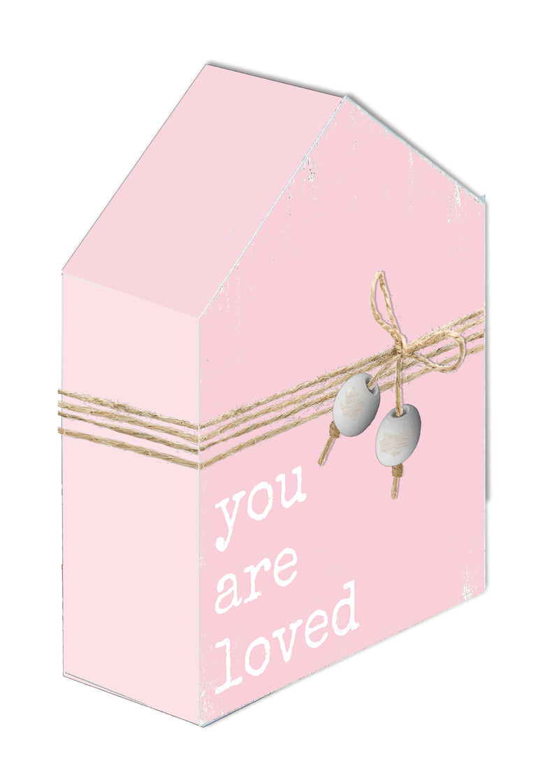 'You Are Loved' - 5X7 Solid Block Baby Sign, Pink/Blue
