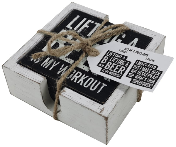 Coasters - Beer Holder, 3.5 X 3.5 White, Wooden, 4 Pack Set